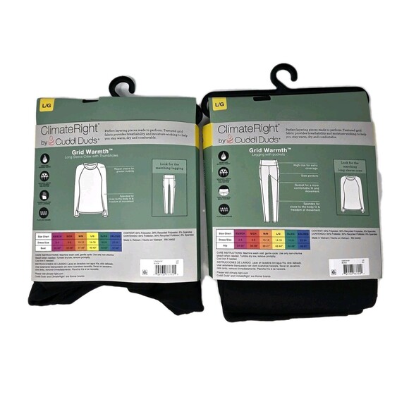Cuddl Duds ClimateRight Grid Warmth Base Layer Thermal Legging + Crew Top Set, L - Picture 12 of 16